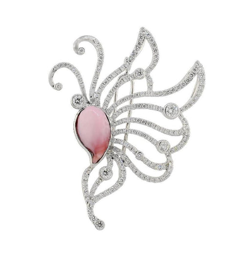 GIA Certified Pink Natural Saltwater Conch Pearl & Diamond Platinum Brooch