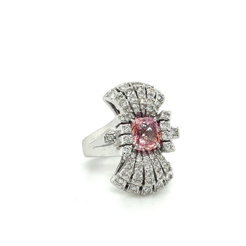 Bague verticale Anciens en or 18K avec saphir rose et diamant certifiée GIA – Assay Jewelers