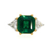 GRS Cert. 4.37 Carat Vivid Green Muzo Colombian Emerald Diamond 3 Stone Ring