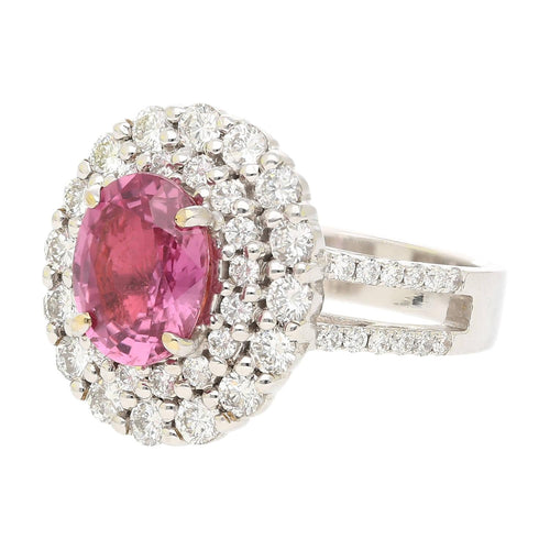 GRS Certified 2.33ct Pink Sapphir Diamond Ring 18KWhite Gold