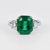 GRS Certified 4.90 Carat Insignificant Oil Colombian Emerald & Trapezoid Cut Diamond 3-Stone Ring