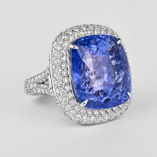 GRS Certified 50.11 Carat Cushion No Heat Sri Lanka Blue Sapphire Ring