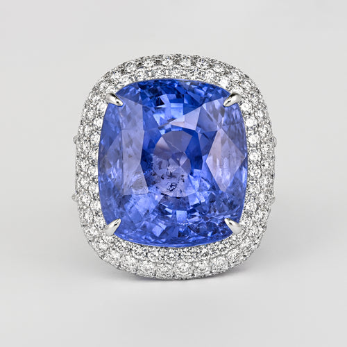 GRS Certified 50.11 Carat Cushion No Heat Sri Lanka Blue Sapphire Ring