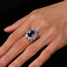 GRS Certified 5.79 Carat Oval Royal Blue Sapphire and Diamond Halo Ring