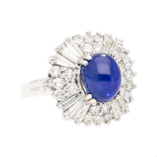 GRS Certified 6.03 Carat No Heat Burma Royal Blue Star Sapphire & Diamond Ring