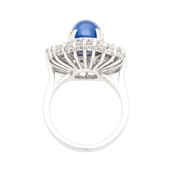 GRS Certified 6.03 Carat No Heat Burma Royal Blue Star Sapphire & Diamond Ring