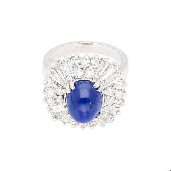 GRS Certified 6.03 Carat No Heat Burma Royal Blue Star Sapphire & Diamond Ring