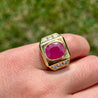 GRS Certified 6.2 Carat Ruby & Diamond Bezel Set 14K Gold Gypsy Style Mens Ring