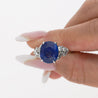 GRS Certified 6.35 Carat Oval Cut Royal Blue Sapphire with Diamonds in Platinum Ring