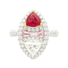 GRS Certified Trilliant Cut Burma Ruby and Diamond Long Oval Shaped Toi Et Moi Ring in 18K White Gold