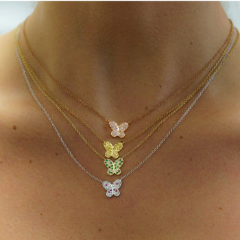 Gold Gemstone Butterfly Cluster Floating Pendant Necklace 18 – Assay Jewelers