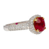 Gubelin Certified 3.02 Carat Cushion Cut Burma Ruby & Round Cut Diamond Platinum Ring