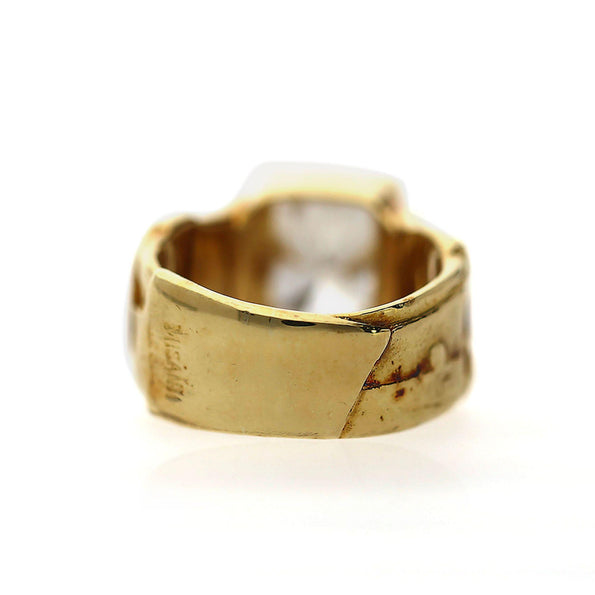 IGI 4.22 Carat Lab Cushion Diamond Misani 18K Gold Bark Texture Ring