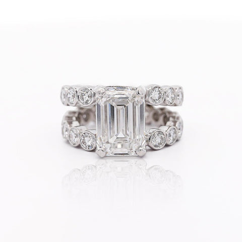 IGI Cert. 10.05 Carat Emerald Cut Lab Grown Diamond Platinum Split Open Ring