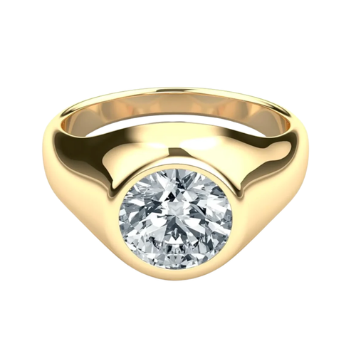 IGI Certified 2.5-3 Carat Round Lab Grown Diamond Bezel Set Mens Solitaire Ring in 14K Solid Gold