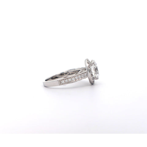 IGI Certified 3.25 Carat Lab Grown Diamond Engagement Ring With Diamond Halo and Regal 18K White Gold Ring Setting