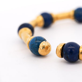Ilanis Lalounis Lapis Lazuli 21K Gold Hammered Finish Bead Bangle Bracelet – Assay Jewelers