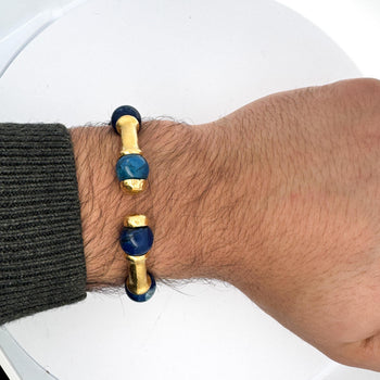 Ilanis Lalounis Lapis Lazuli 21K Gold Hammered Finish Bead Bangle Bracelet – Assay Jewelers