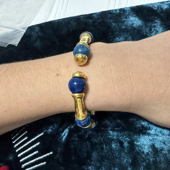 Ilanis Lalounis Lapis Lazuli 21K Gold Hammered Finish Bead Bangle Bracelet – Assay Jewelers