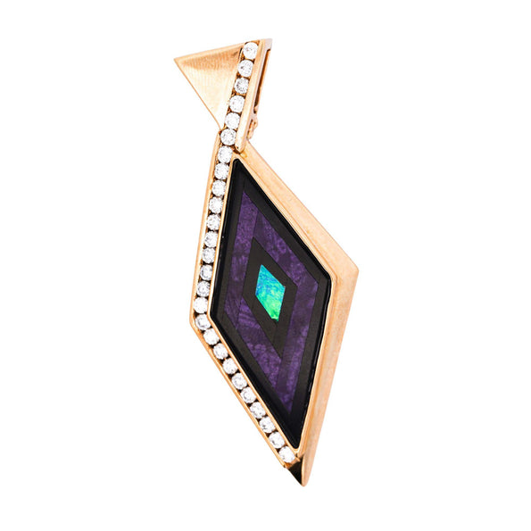 Intarsia Opal Malachite & Black Onyx with Diamond 14K Gold Pendant Necklace