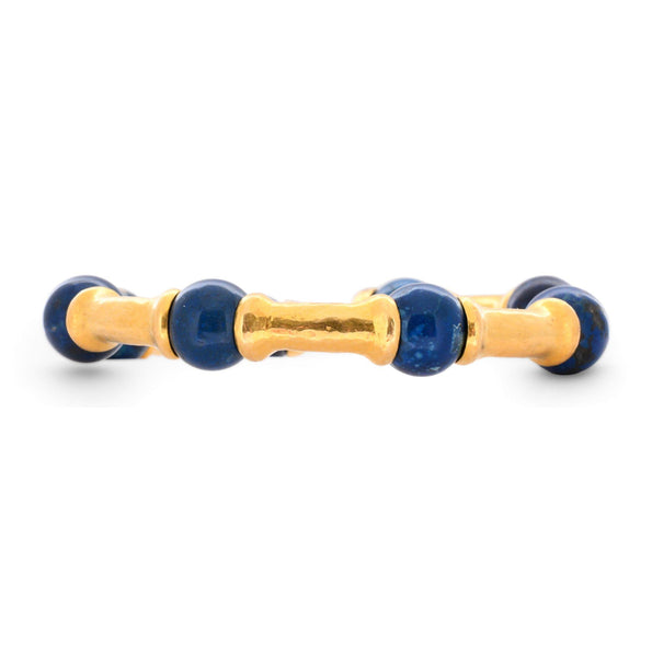 Lapis Lazuli 21K Gold Hammered Finish Bead Bangle Bracelet
