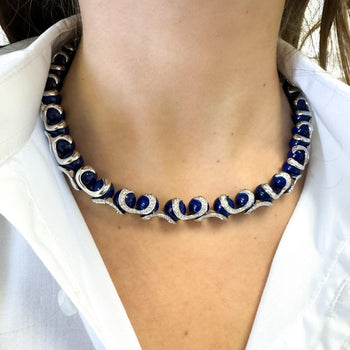 Lapis Lazuli Ball and Diamond 18K White Gold Choker Necklace Signed BIBIGI – Assay Jewelers