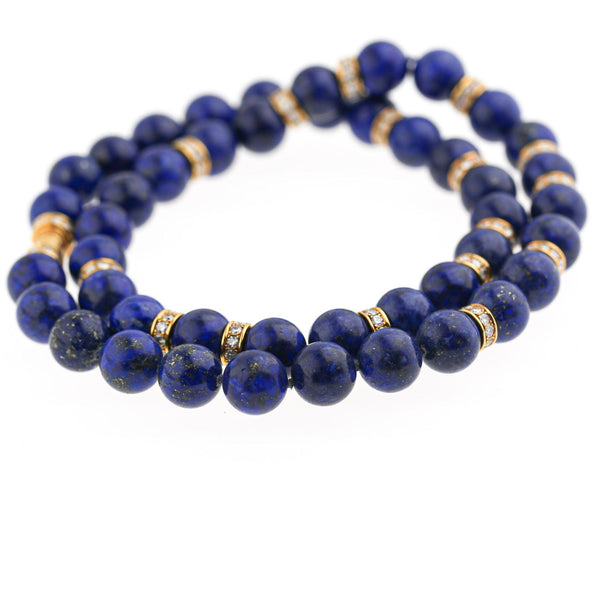 Lapis Lazuli Bead with Diamond Rondelles 18K Yellow Gold Necklace & Bracelet Set