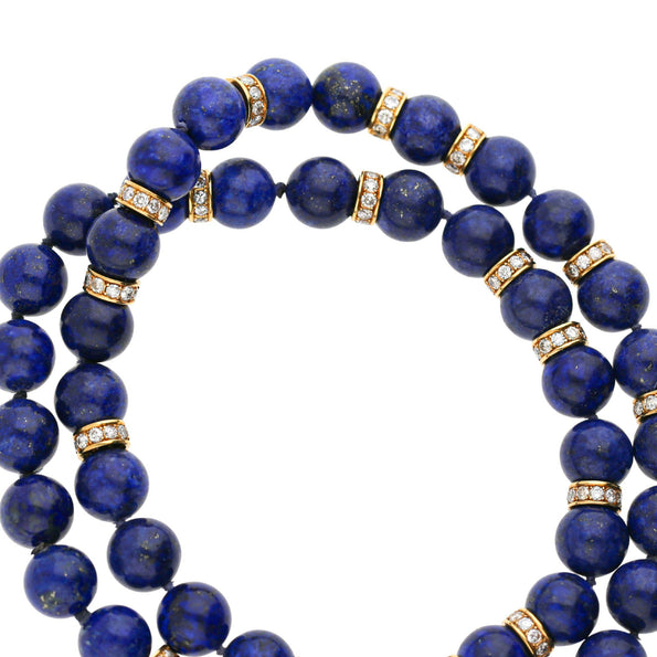 Lapis Lazuli with Diamond Rondelle Spacers 18K Yellow Gold Bead Necklace