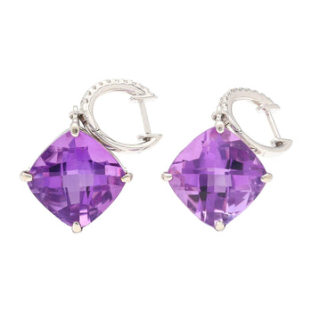 Natural 13.12 Carat Cushion Cut Amethyst & Diamond Dangling Earrings – Assay Jewelers