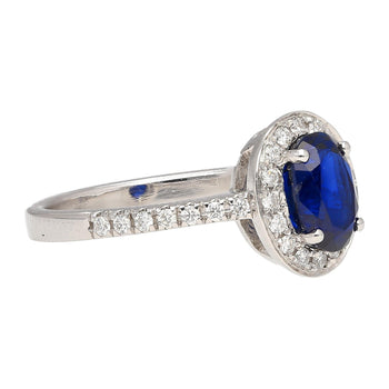 Natural 1.45 Carat Oval Cut Blue Sapphire and Diamond Halo 18k White Gold Ring – Assay Jewelers
