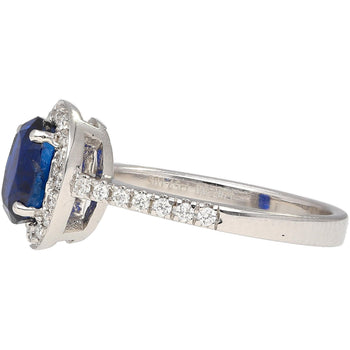 Natural 1.45 Carat Oval Cut Blue Sapphire and Diamond Halo 18k White Gold Ring – Assay Jewelers