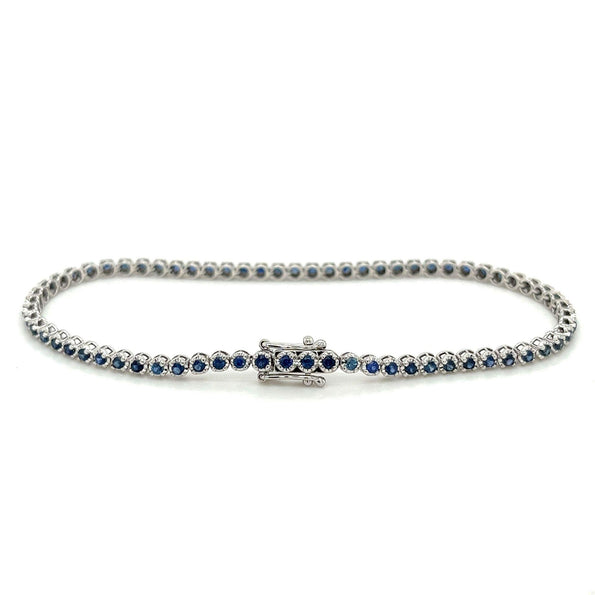 Natural 1.5 Carat Blue Sapphire in 14K White Gold Ball Style Tennis Bracelet
