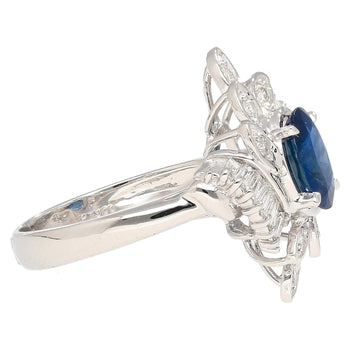 Natural 1.52 Carat Oval Blue Sapphire and Diamond Platinum Floral Ring – Assay Jewelers