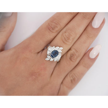 Natural 1.52 Carat Oval Blue Sapphire and Diamond Platinum Floral Ring – Assay Jewelers