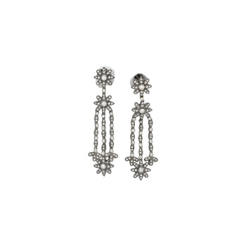 Natural 2 Carat Floral Diamond Dangle Drop Earrings in 18K White & Black Gold – Assay Jewelers