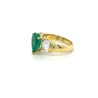 Natural 3.22 Carat Pear Cut Colombian Emerald With Baguette Diamond Side Stone Ring