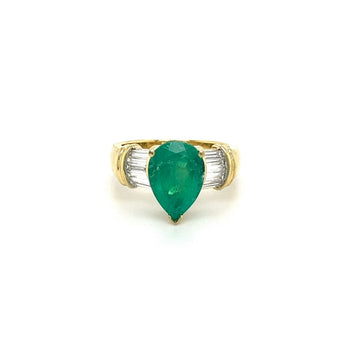 Natural 3.22 Carat Pear Cut Colombian Emerald With Baguette Diamond Side Stone Ring – Assay Jewelers