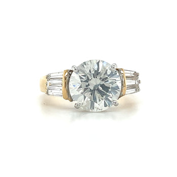 Natural 4.21 Carat Round Diamond Engagement Ring With Baguette Diamonds in Two Tone 18k Gold – Assay Jewelers