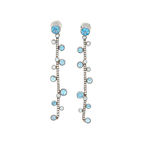 Natural 5.65 CTTW Blue Topaz & Diamond Dangle Earring in 18K White Gold