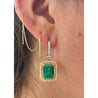 Natural Colombian 7.36 CTTW Emerald & Diamond Halo Dangle Drop 18K Gold Earrings