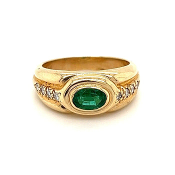 Natural Emerald and Diamond Gold Bezel Set Unisex Ring in 14K Gold – Assay Jewelers