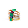 Natural Emerald and Diamond Ribbed Shank Thin Stacking Ring in 18K Rose Gold