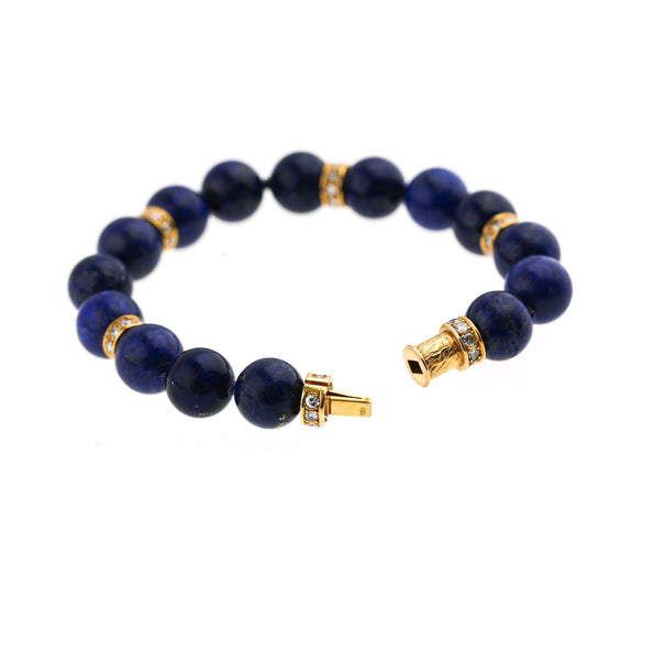 Natural Lapis Lazuli 15 Bead 52 Diamond Rondelle 18K Gold 8 Inch Bracelet