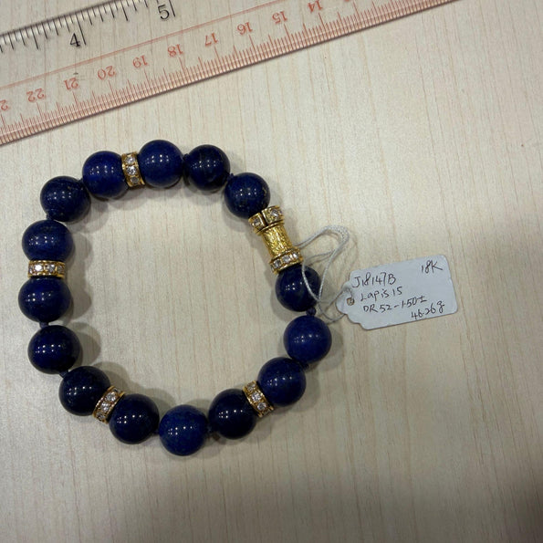 Natural Lapis Lazuli 15 Bead 52 Diamond Rondelle 18K Gold 8 Inch Bracelet