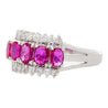 Natural Pink Ruby and Diamond Platinum Wedding Band 5 Stone Ring