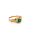 Natural Square Cut Emerald and Round Diamond Halo in 14k Ribbed Gold Ring