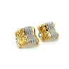 Orlandini Signed 18K Two Tone Gold Ribbed Bar Hug Hoop Earrings with Round Cut Diamonds