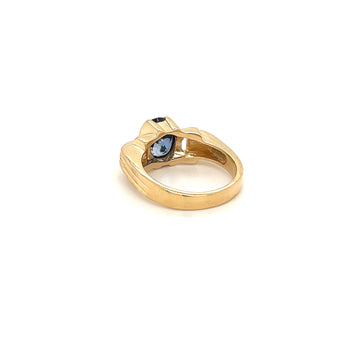 Oval Cut Blue Sapphire Regal Band Ring in 18k | Half Bezel Set – Assay Jewelers