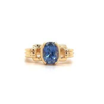 Oval Cut Blue Sapphire Regal Band Ring in 18k | Half Bezel Set – Assay Jewelers