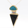 Paraiba Tourmaline and Onyx in 14K Retro Drop Pendant Necklace